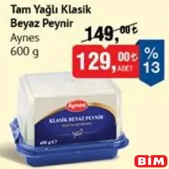 AYNES TAM YAĞLI KLASİK BEYAZ PEYNİR 600 G